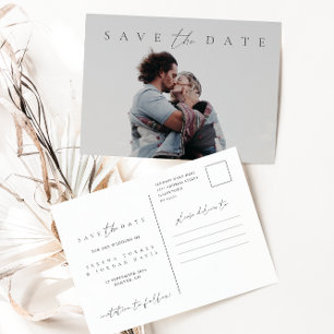 Minimalist Elegant Script Photo Save the Date Postcard