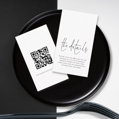 Minimalist Elegant Script QR Code Wedding Details Enclosure Card
