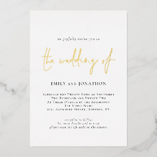 Minimalist Elegant Script QR Code Wedding Real Foil Invitation