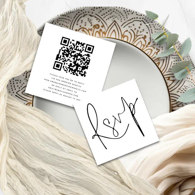 Answer Booklet Script Qr Code Photo Minimalist Elegant Script QR Code Wedding RSVP Enclosure Card | Zazzle