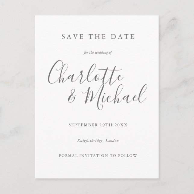 Minimalist Elegant Script Save the Date Postcard (Front)