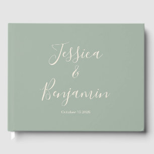 Minimalist Elegant Script Typography Sage Green Guest Book