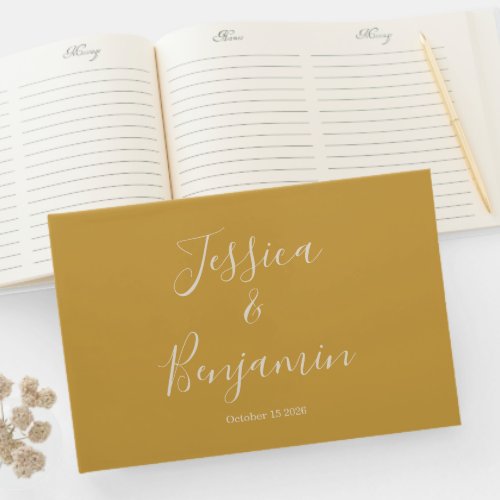 Minimalist Elegant Script Typography Yellow Guest Book