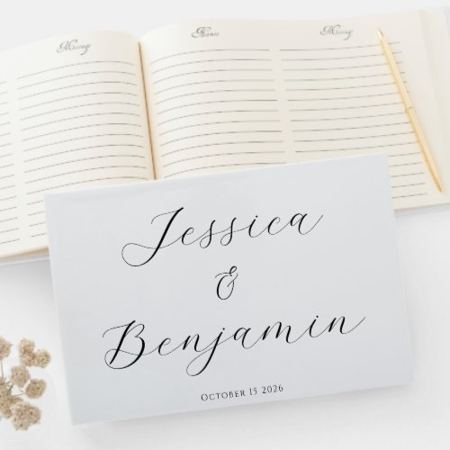 Minimalist Elegant Script White Background Custom Guest Book