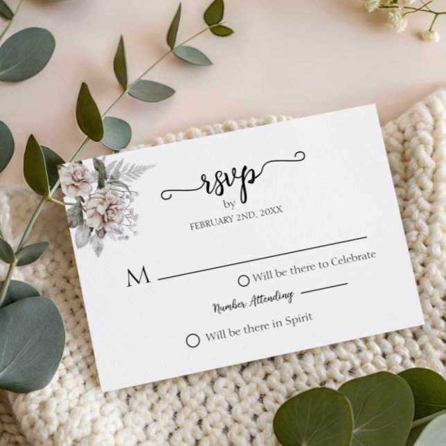 Minimalist Elegant silver Floral Wedding RSVP Card (Minimalist Elegant silver Floral Wedding RSVP Card)