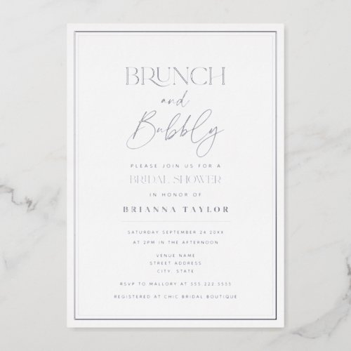 Minimalist Elegant Silver Foil Bridal Shower Foil Invitation