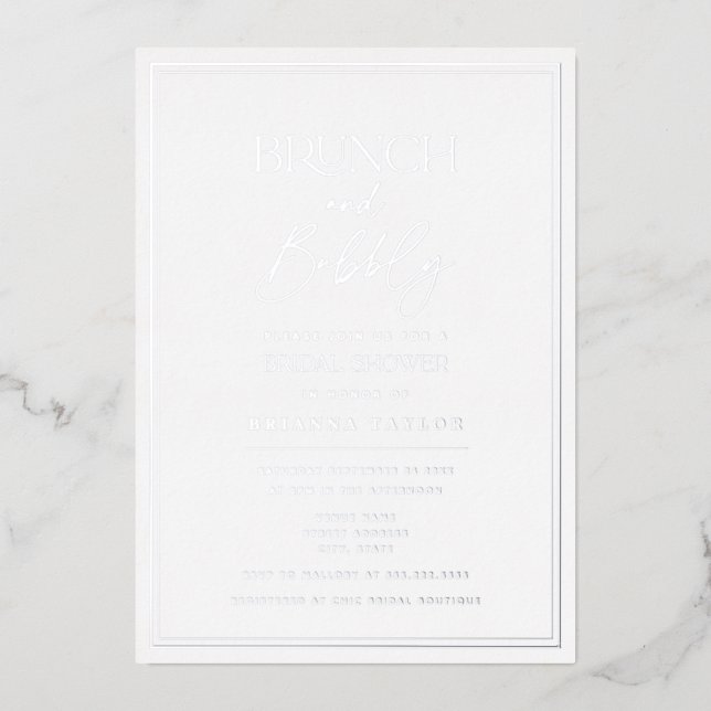 Minimalist Elegant Silver Foil Bridal Shower Foil Invitation (Front)