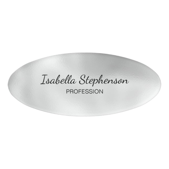 Minimalist Elegant Silver Pearl  Name Tag (Front)