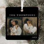 Minimalist Elegant Simple 4 Photo Black Christmas Metal Ornament<br><div class="desc">Celebrate the season with timeless elegance using this Minimalist Elegant Simple 4-Photo Black Christmas Metal Ornament. Designed for those who value both style and sentiment, this ornament features a sleek black backdrop that beautifully frames four of your favorite photos, creating a personalized collage that captures precious memories. This custom multiple...</div>