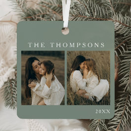 Minimalist Elegant Simple 4 Photo Sage Christmas Metal Ornament