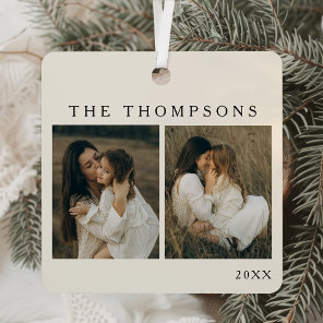 Minimalist Elegant Simple 4 Photo Simple Christmas Metal Ornament