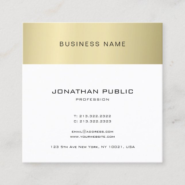 Minimalist Elegant Simple Design Gold Look Plain Square Business Card (Front)