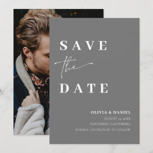 Minimalist Elegant Simple Grey Photo Save the Date Invitation