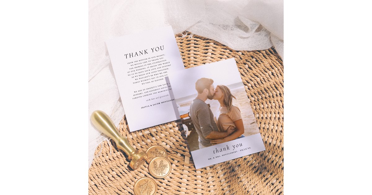 Minimalist & Elegant Simple Photo Wedding Thank You Card | Zazzle