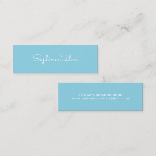 Minimalist Elegant Simple Script Name Light-Blue Mini Business Card (Front/Back)