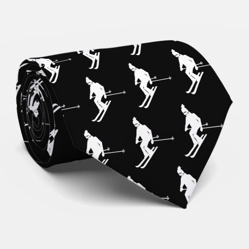 Minimalist Elegant Skiers Winter Black White Neck Tie