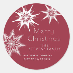 Minimalist elegant snowflakes Merry Christmas Classic Round Sticker