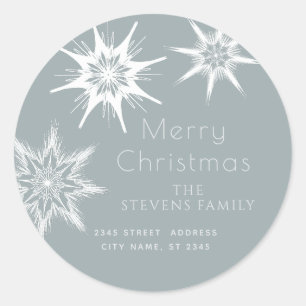Minimalist elegant snowflakes Merry Christmas Classic Round Sticker