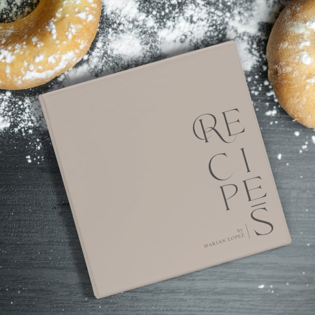 Minimalist Elegant Taupe Gray Recipe  3 Ring Binder (Creator Uploaded)