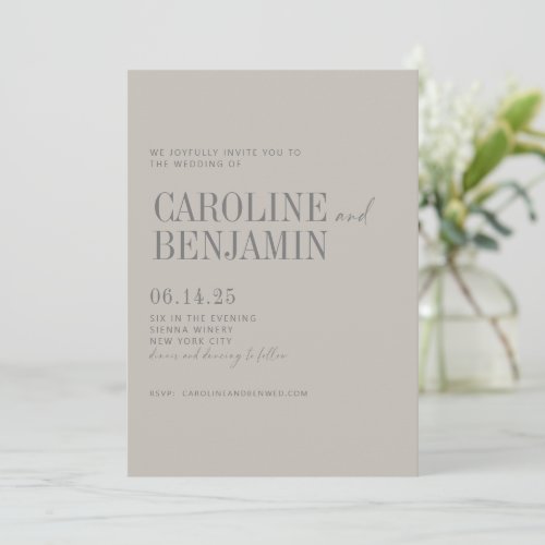 Minimalist Elegant Taupe Gray Script Wedding RSVP Invitation