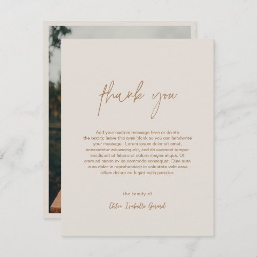 Minimalist Elegant Taupe Photo Modern Funeral Thank You Card