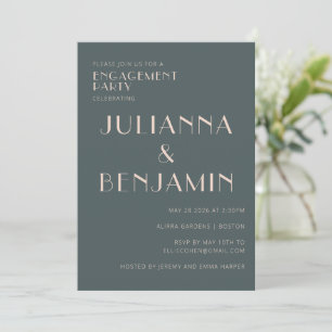 Minimalist Elegant Teal and Blush Engagement Party Invitation