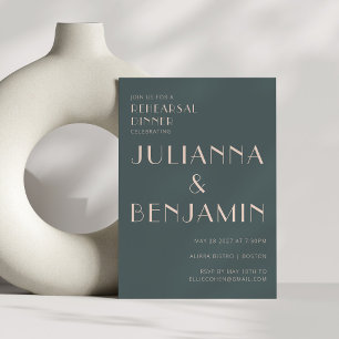 Minimalist Elegant Teal and Blush Rehearsal Dinner Invitation