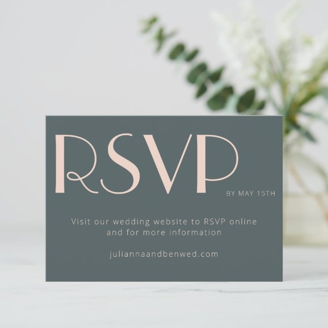Minimalist Elegant Teal Blush Wedding Online  RSVP Card (Standing Front)