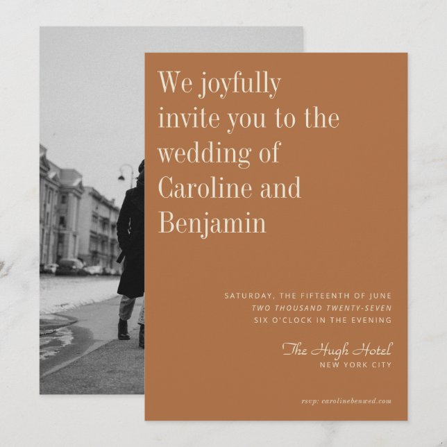 Minimalist Elegant Terracotta Photo Modern Wedding Invitation (Front/Back)