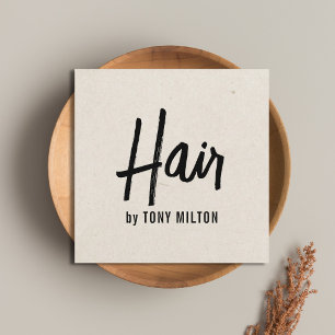 Minimalist Elegant Texture Beige Bold Hair Stylist Square Business Card