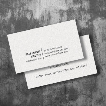 Minimalist Elegant Texture White Attorney At Law Business Card by pro_business_card at Zazzle