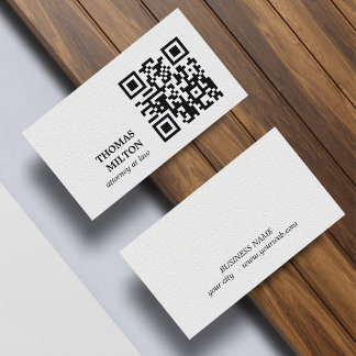 Minimalist Elegant Texture White Black QR Code Business Card