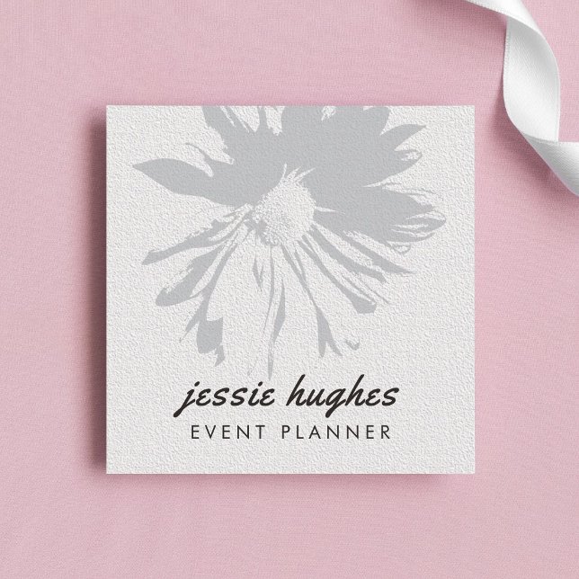 Minimalist Elegant Texture White Floral Square Business Card (Creator Uploaded)