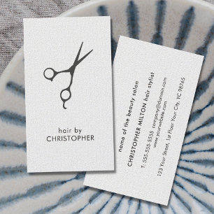 Minimalist Elegant Texture White Grey Scissor Hair Business Card