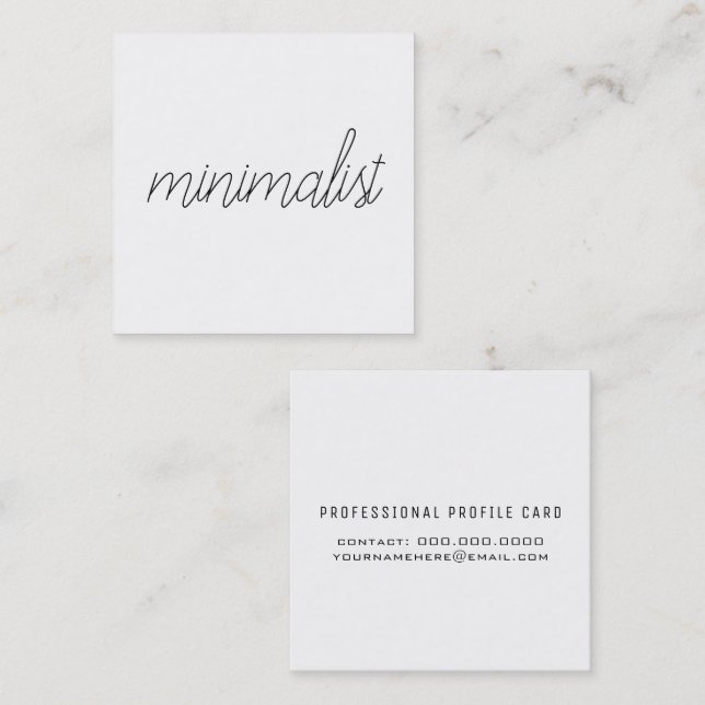 minimalist elegant thin script on white square business card (Front/Back)