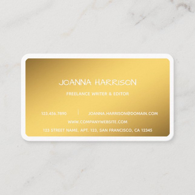 Minimalist Elegant Trendy Gold Writer Editor Business Card (Front)