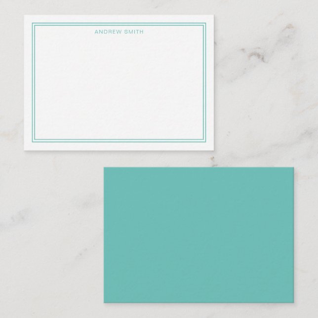 Minimalist Elegant Two Border Moonstone Blue Note Card (Front/Back)