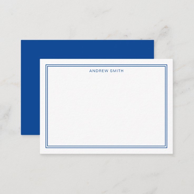 Minimalist Elegant Two Border Navy Blue Note Card | Zazzle