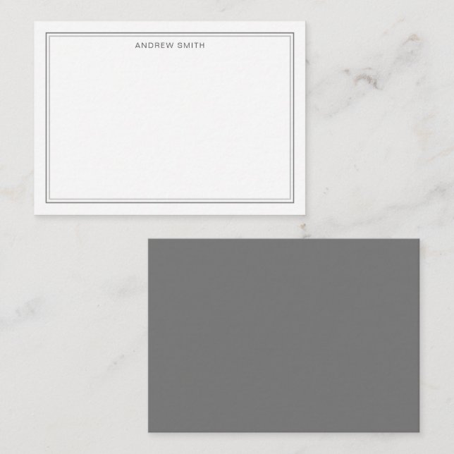 Minimalist Elegant Two Border Professional Gray Note Card (Front/Back)