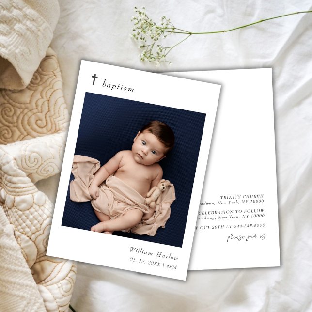 Minimalist Elegant Typography Baby Photo Baptism Invitation (Minimalist Elegant Typography Baby Photo Baptism Invitation)