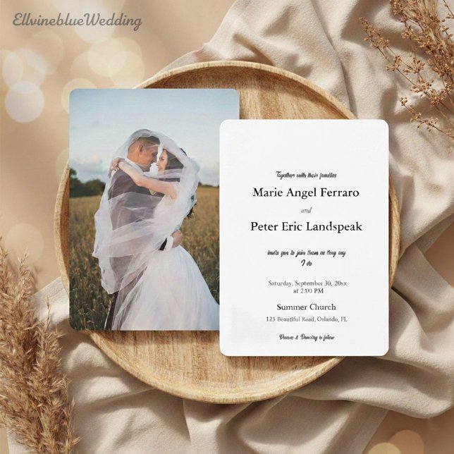 Minimalist Elegant Typography Photo Back Wedding Invitation (Creator Uploaded)