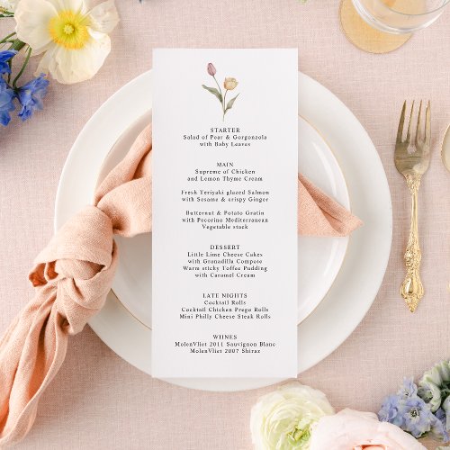 Minimalist Elegant Typography Tulip Floral Wedding Menu