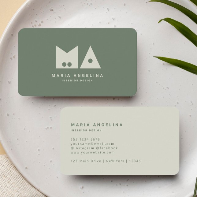 Minimalist Elegant Unique Green interior designer  Business Card (Creator Uploaded)