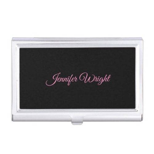 Minimalist elegant unique modern plain black pink business card case