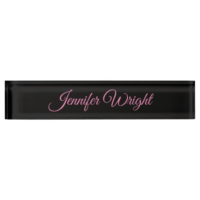 Minimalist elegant unique modern plain black pink desk name plate (Front)