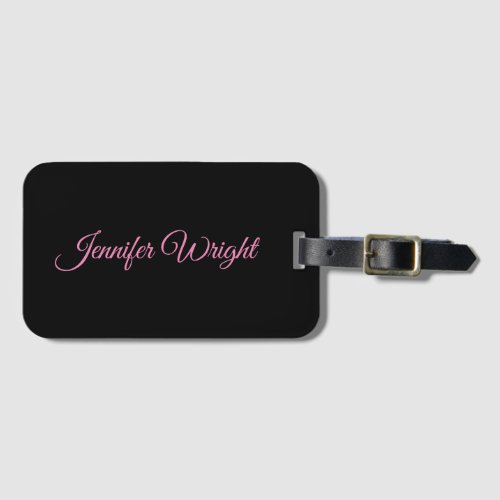Minimalist elegant unique modern plain black pink luggage tag