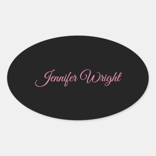 Minimalist elegant unique modern plain black pink oval sticker