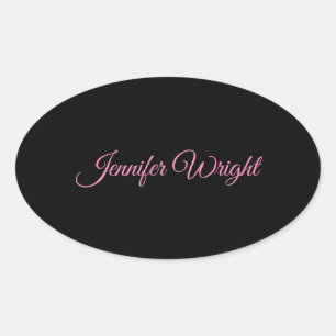 Minimalist elegant unique modern plain black pink oval sticker