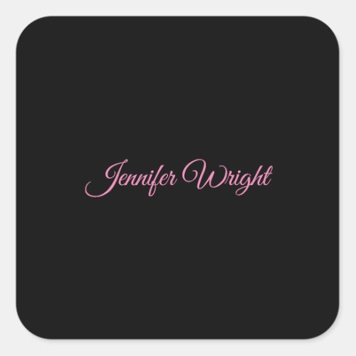 Minimalist elegant unique modern plain black pink square sticker