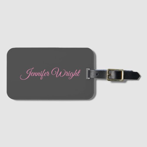 Minimalist elegant unique modern plain grey pink luggage tag